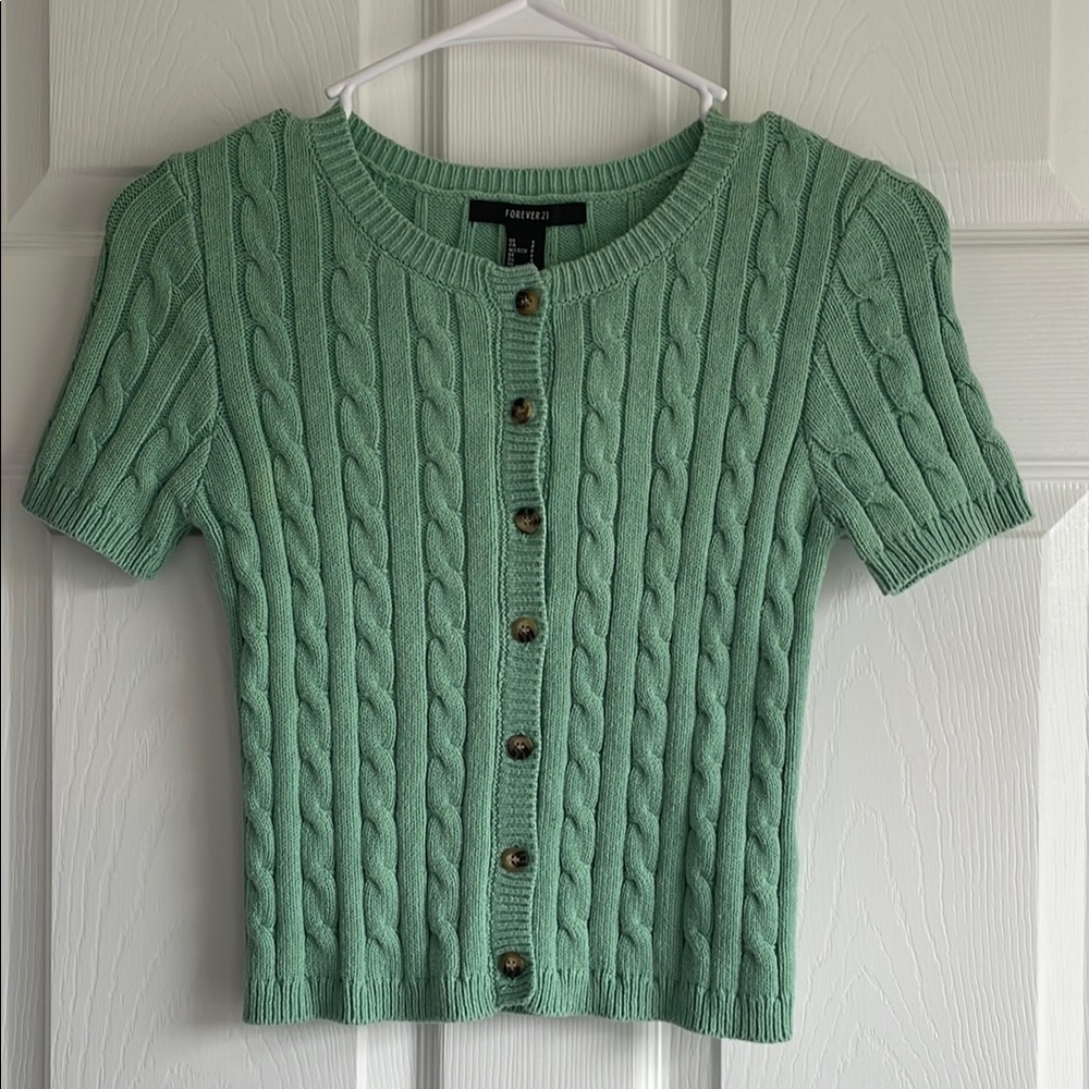 Forever 21 Mint Green Cable Knit Cardigan